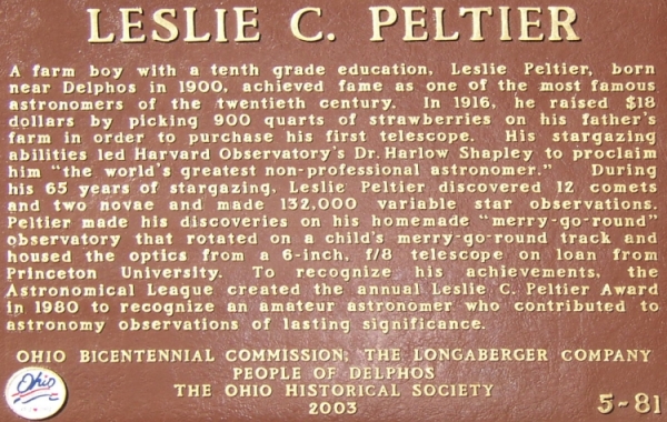 Leslie C. Peltier - Historical Marker
